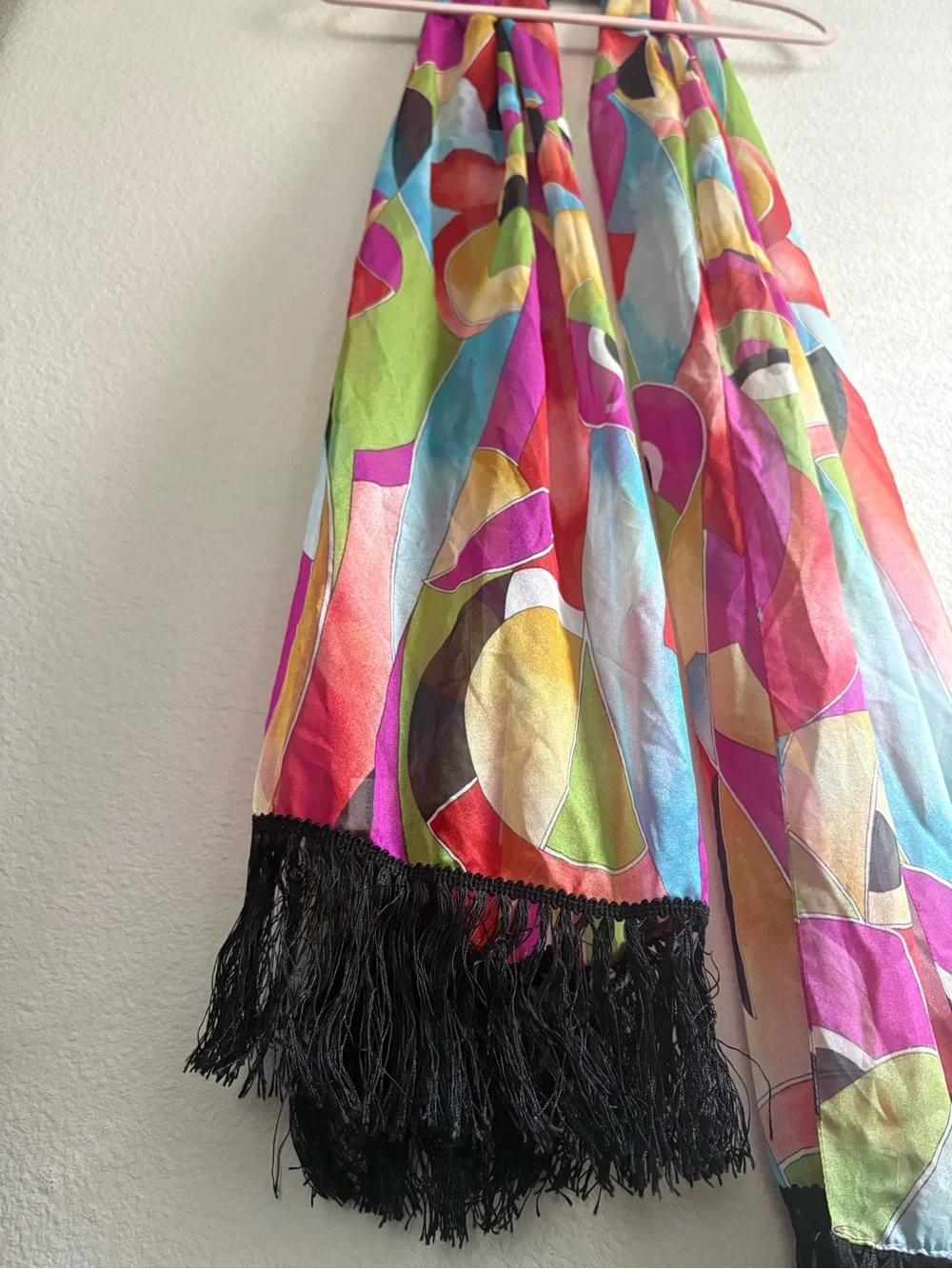 Multicolor Geometric Fringe Scarf - Lightweight Women's Wrap